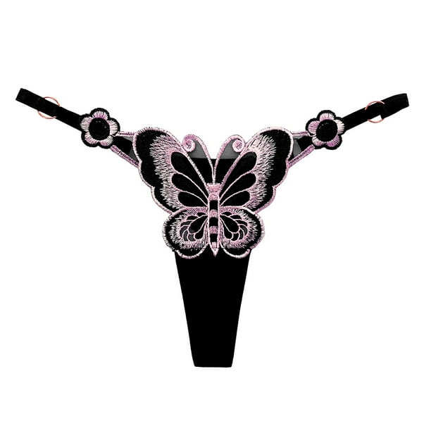 Tanga ajustable de talla grande con bordado de seducción 2D de mujer con lencería sexy de colores de mariposa