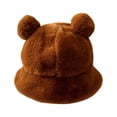 thumbnail image 1 of Bucket Hat Bear Ear Ball Thickened Autumn Winter Leopard Plush Ball Basin Cap for Outdoor, 1 of 10