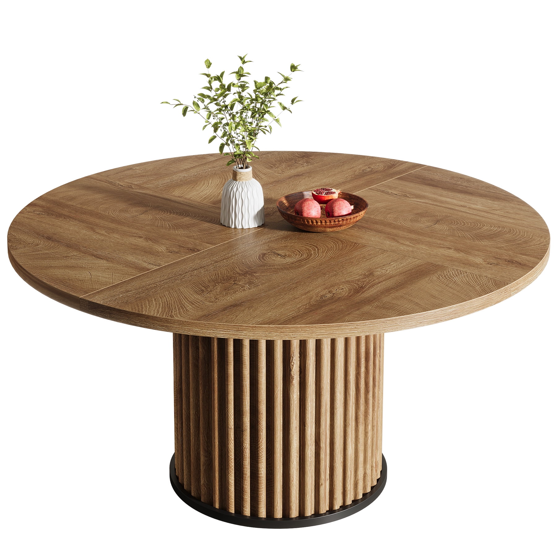 Tribesigns Wood Round Dining Table for 4-6 People, 47.24-Inch Circle Wood Kitchen Table with Sturdy Fluted Metal Base, Modern Dining Room Furniture