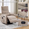 thumbnail image 5 of Leumius Swivel Recliner Chair,360° Glider Rocking Chair with Massage and Heating,Soft Chenille Small Manual Recliner for Nursery Home Theater,Khaki(Chenille), 5 of 7