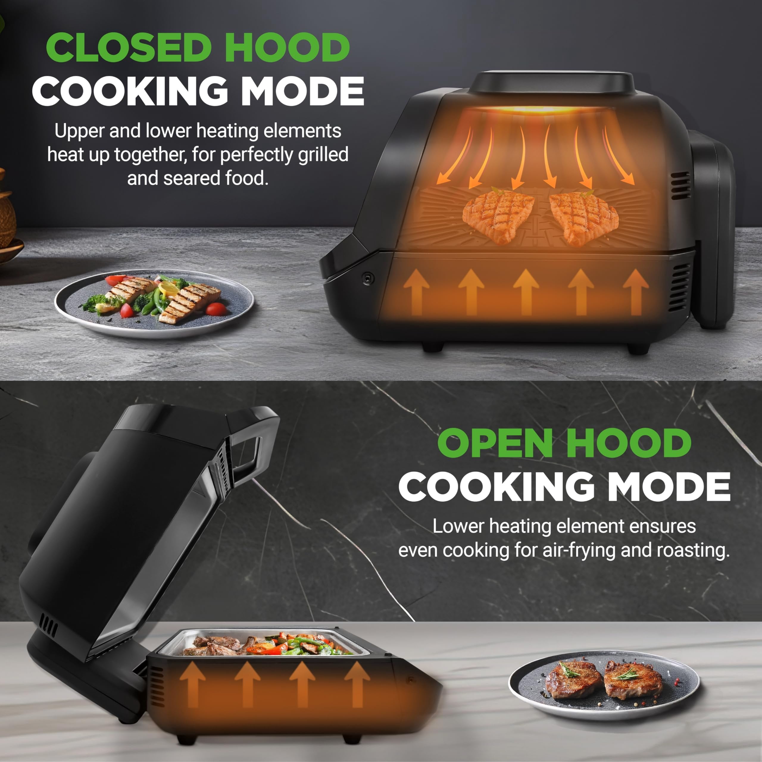 NutriChef Indoor Smokeless Grill Smart Grill & Air Fryer with 7 Cooking Functions 6L Capacity Includes Smart Thermometer Precise Temperature Control Non-Stick Removable Grill Plates