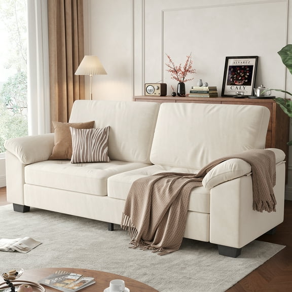90" Modern Oversized Loveseat, Beige Velvet Upholstered Loveseat with Soft Spacious Armrests, Washable Cushion Covers, Comfy 2 Seater Couch for Living Rooms, Bedroom, Apartments