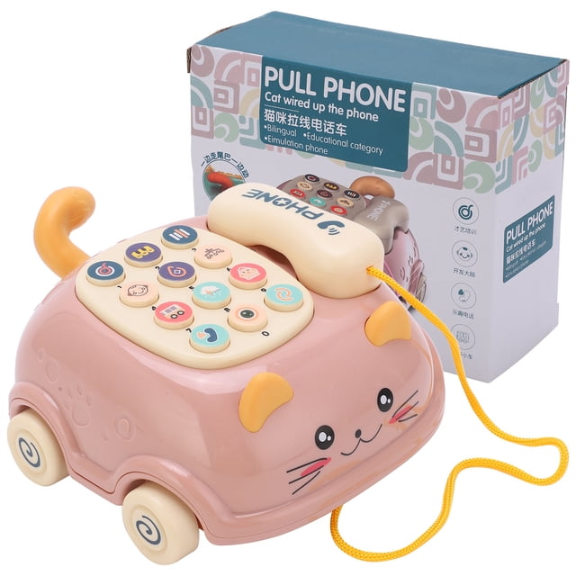 Baby Mobile Car Phone, Plastic Chinese And English Bilingual 16 Functions Baby Phone Toy Practical Cute For Kids For Children For Toy For Simulation Cat Phone Pink