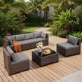 thumbnail image 4 of All-Weather 7 Piece Patio Furniture Set, Rattan Wicker Outdoor Conversation Sectional Sofa Set with Glass Table, Gray, 4 of 12