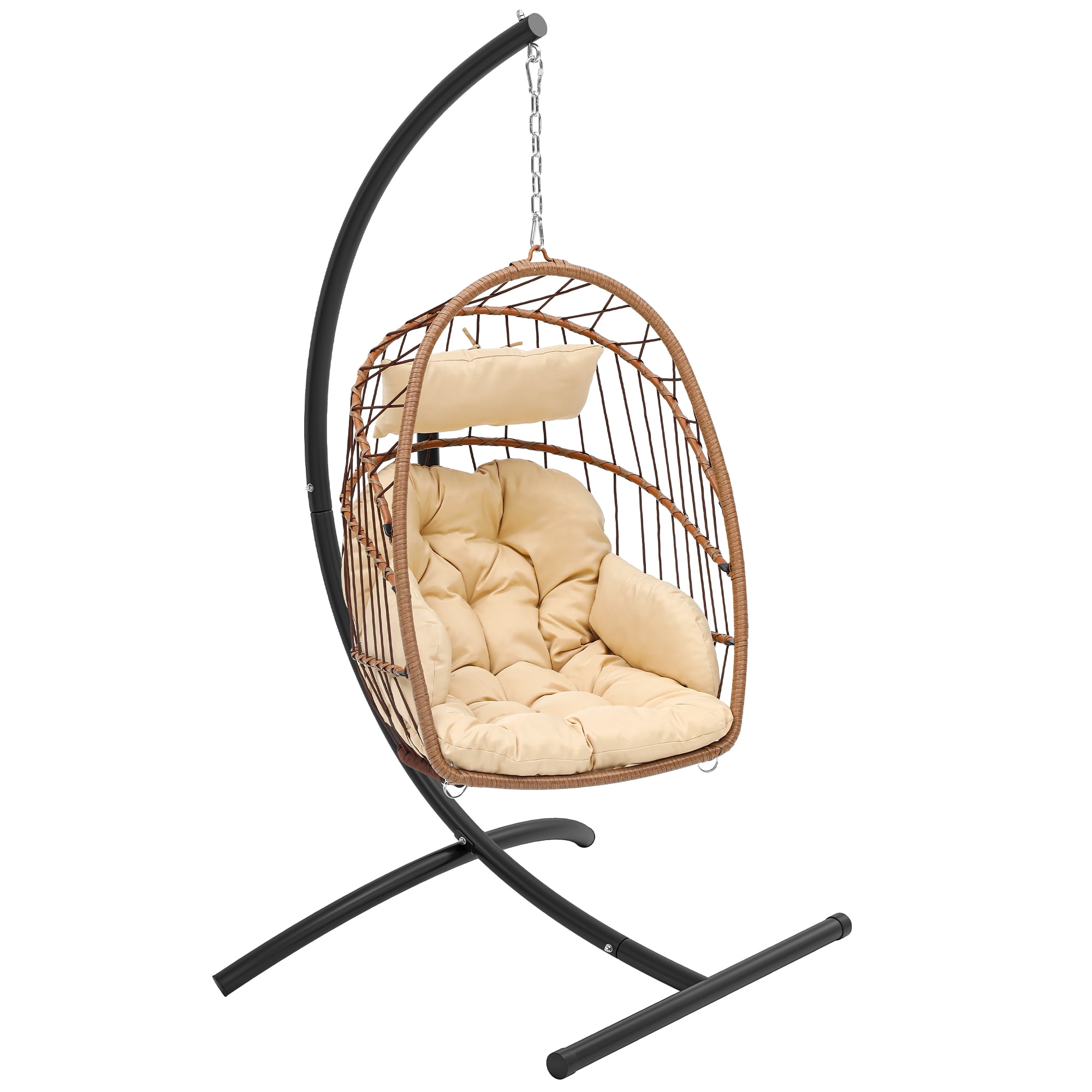 Uforic Hanging Egg Chair with Stand & Cushion, Swing Design, 330 Lbs for Indoor/Outdoor, Brown