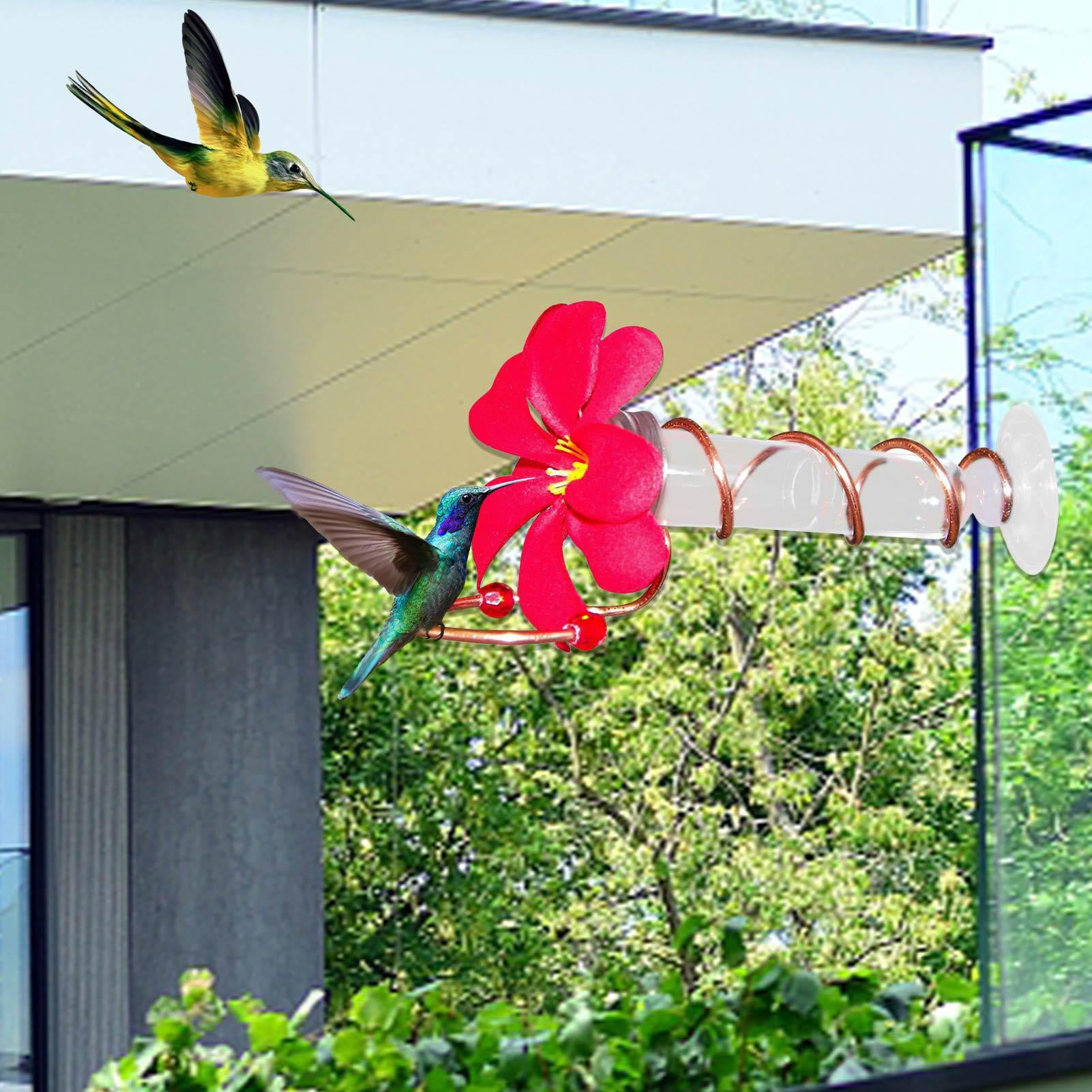 Hummingbird Flower Design Glass Bowl Hanging Bird Feeder Bath Patio Garden Decor 
