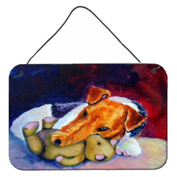 Carolines Treasures 7355DS812 Fox Terrier and Teddy Bear Wall or Door Hanging Prints 8x12 multicolor