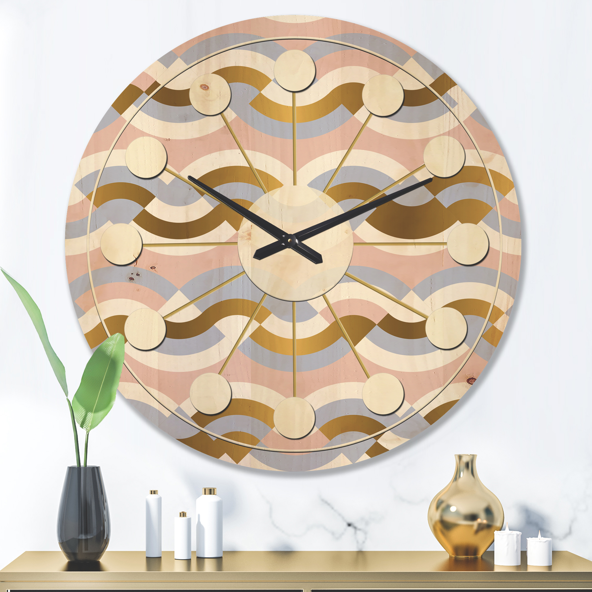 Designart 'Retro Geometric Braids Wave' Mid-Century Modern Wood Wall Clock