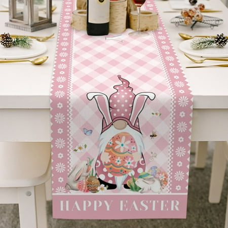 

Colored Easter Table Runner Easter Egg Truck Cotton Linen Plaid Non-Slip Runner Tablecloth for Easter Spring Holiday Dinner Parties Home Decor 13x74inch