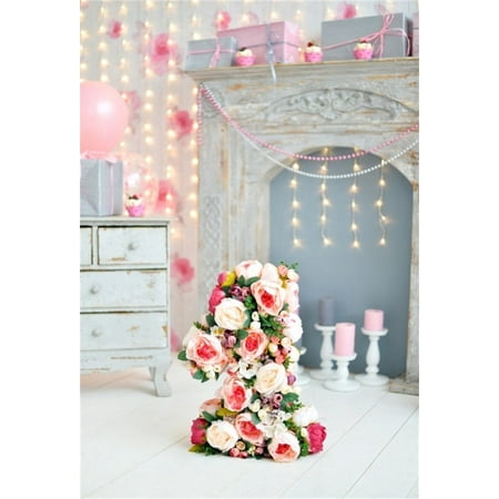 Hellodecor Polyster 5x7ft Baby 1st Birthday Backdrop Mantel Candle