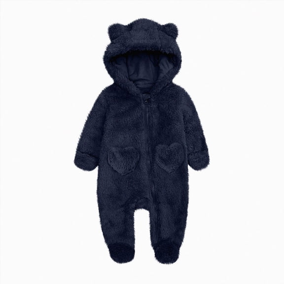 WUANDIXFA Baby Girls Boys Clothes Baby Rompers Newborn Fleece Footie Snowsuit Winter Cartoon 0 3 6 18 24 Months Warm Hooded Romper Jumpsuit Outfits, Navy, 6-9 Months