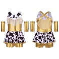 thumbnail image 3 of inhzoy Kids Girls Western Cowgirl Outfits Tassel Metallic Gloss Bodysuit with Arm Sleeve for Stage Gold 8, 3 of 4