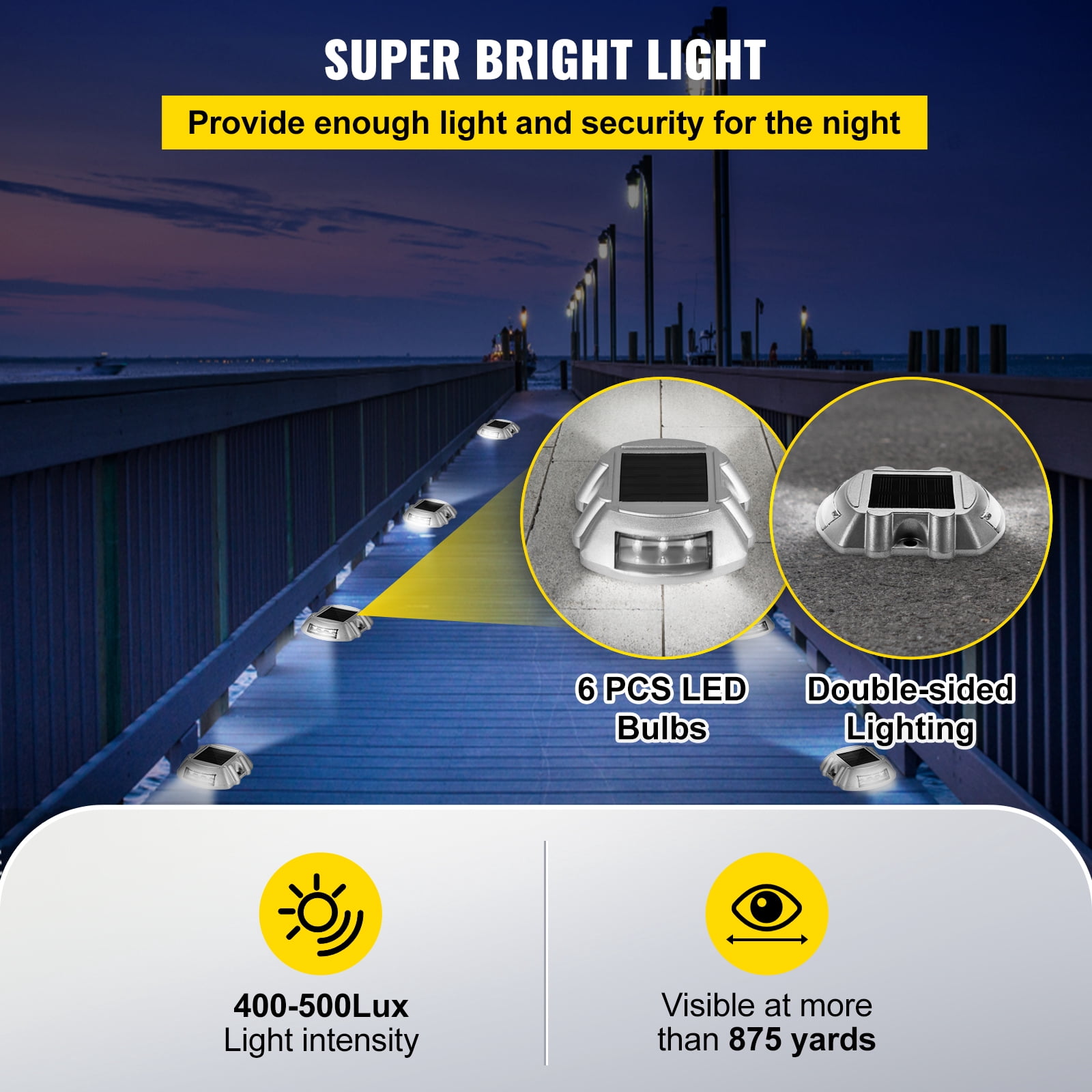 VEVOR Solar Pathway Lights, 12-Pack, White, Includes Screws, Weatherproof Outdoor Deck Lights, 6 LED, Ideal for Garden Paths, Walkways, Driveways & Steps