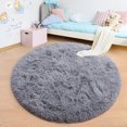 thumbnail image 4 of Soft Rugs for Living Room,4*4 ft Gray Round Fluffy Shag Area Rugs,Shaggy Plush Nursery Carpet,Non Slip Circular Carpet for Bedroom and Teens Living Room,Home Decor, 4 of 8