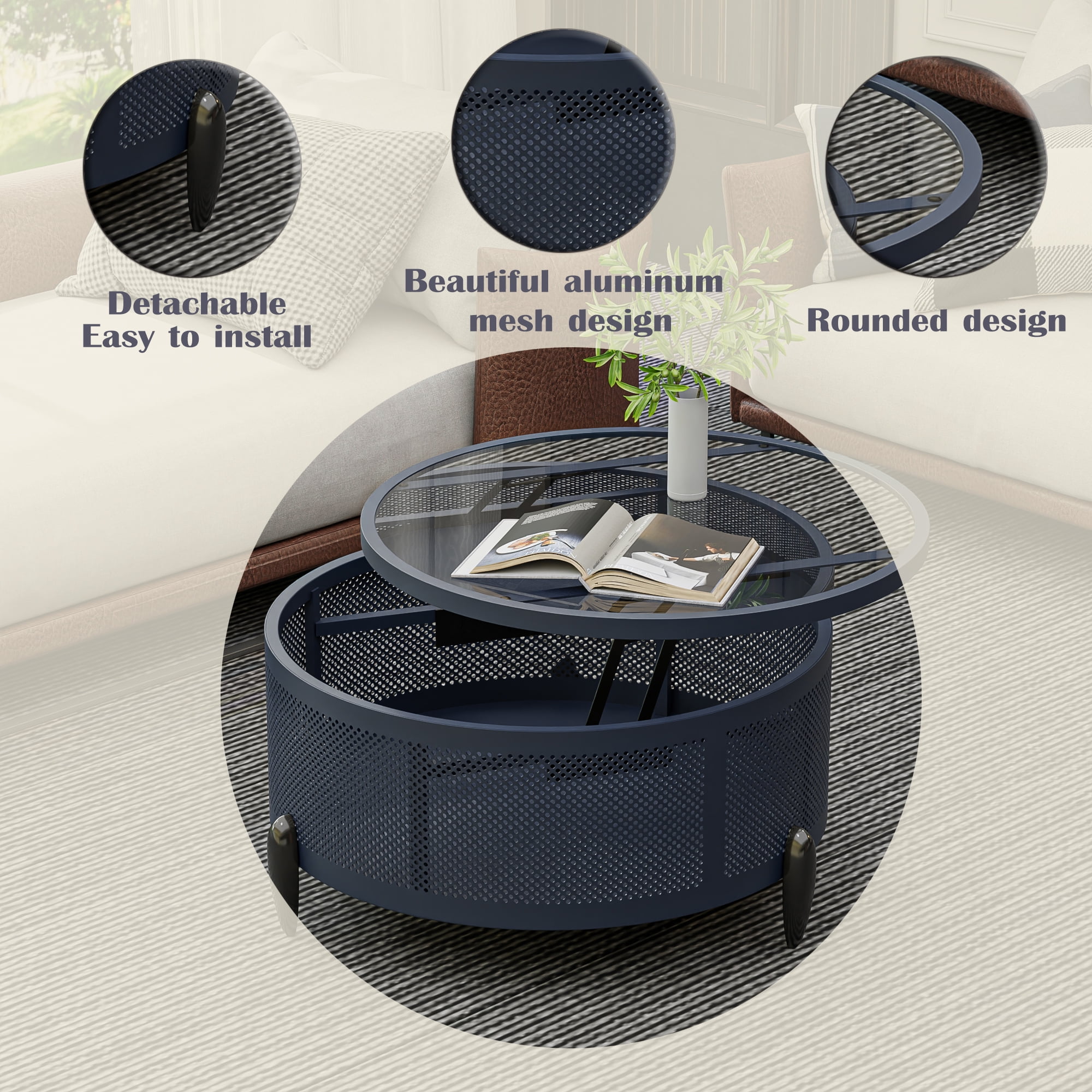 GLORY PATIO Round Coffee Table With Lifting Top And Storage Function
