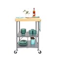 thumbnail image 1 of Origami Folding Kitchen Cart on Wheels | for Chefs Outdoor Coffee Wine and Food, Microwave Cart, Kitchen Island on Wheels, Rolling Cart, Kitchen Appliance & Utility Cart | Silver with Wood - RBT-02, 1 of 5
