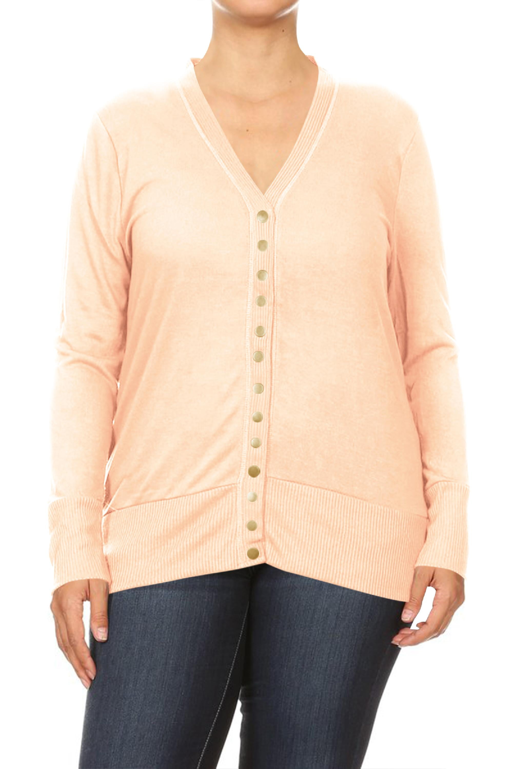 Women's Plus Size V-Neck Button Up Front Lightweight Fitted Long Sleeve Solid  Cardigan - Walmart.com