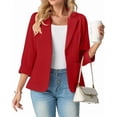 thumbnail image 5 of JWD Women's Slim Fit 3/4 Sleeve Notched Lapel Blazer - One Button Business Office Jacket with Pockets Red 8, 5 of 6