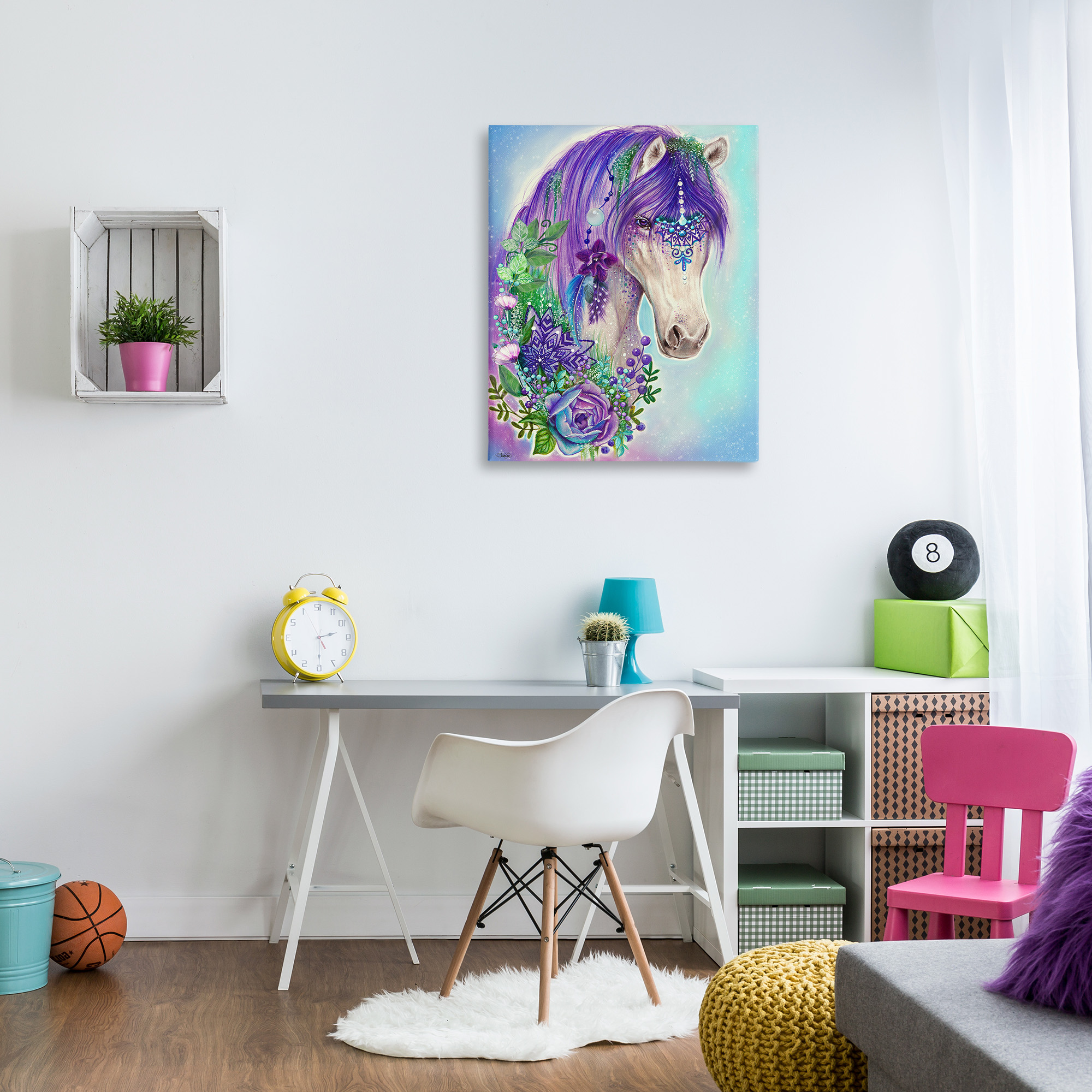 Stupell Industries Horse with Floral Garland Animals & Insects Painting Gallery Wrapped Canvas Art Print Wall Art, 30 x 40