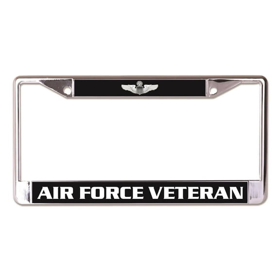 U.S. Air Force Veteran Black And White Background Chrome License Plate Frame