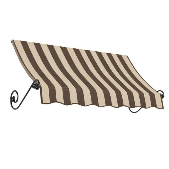 Awntech 7.375 ft Charleston Fixed Awning Acrylic Fabric, Brown/Tan Stripe