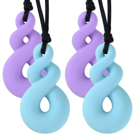 4Pcs Sensory Chew Necklace Teething Toys Calming Chewelry Chewing Necklace, Suitable for Autism and Oral Motor Special Needs Kids, Purple and (Best Teething Toys 2019)
