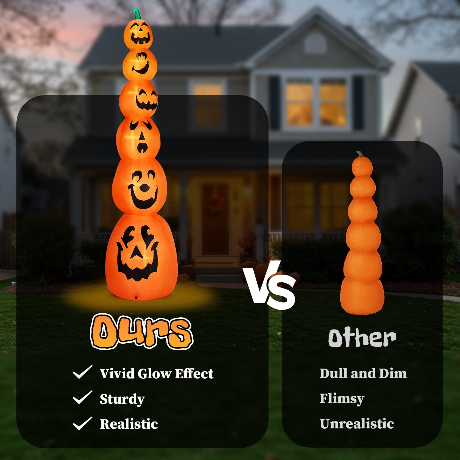 9FT Halloween Inflatable Stacked Pumpkins, Blow up 6 Pumpkins Inflatable with Built-in LED Lights Outdoor Decorations Large Party Yard Decoration