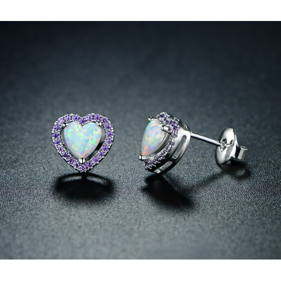 2.10Ct Heart Cut Lab Created Fire Opal Women Stud Earrings 14K White Gold Plated