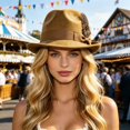 thumbnail image 4 of XIAOCHA Womens Feather‑Bow Fedora Hat Solid Wide‑Brim Hat Outdoor Festival Hat,Khaki, 4 of 4