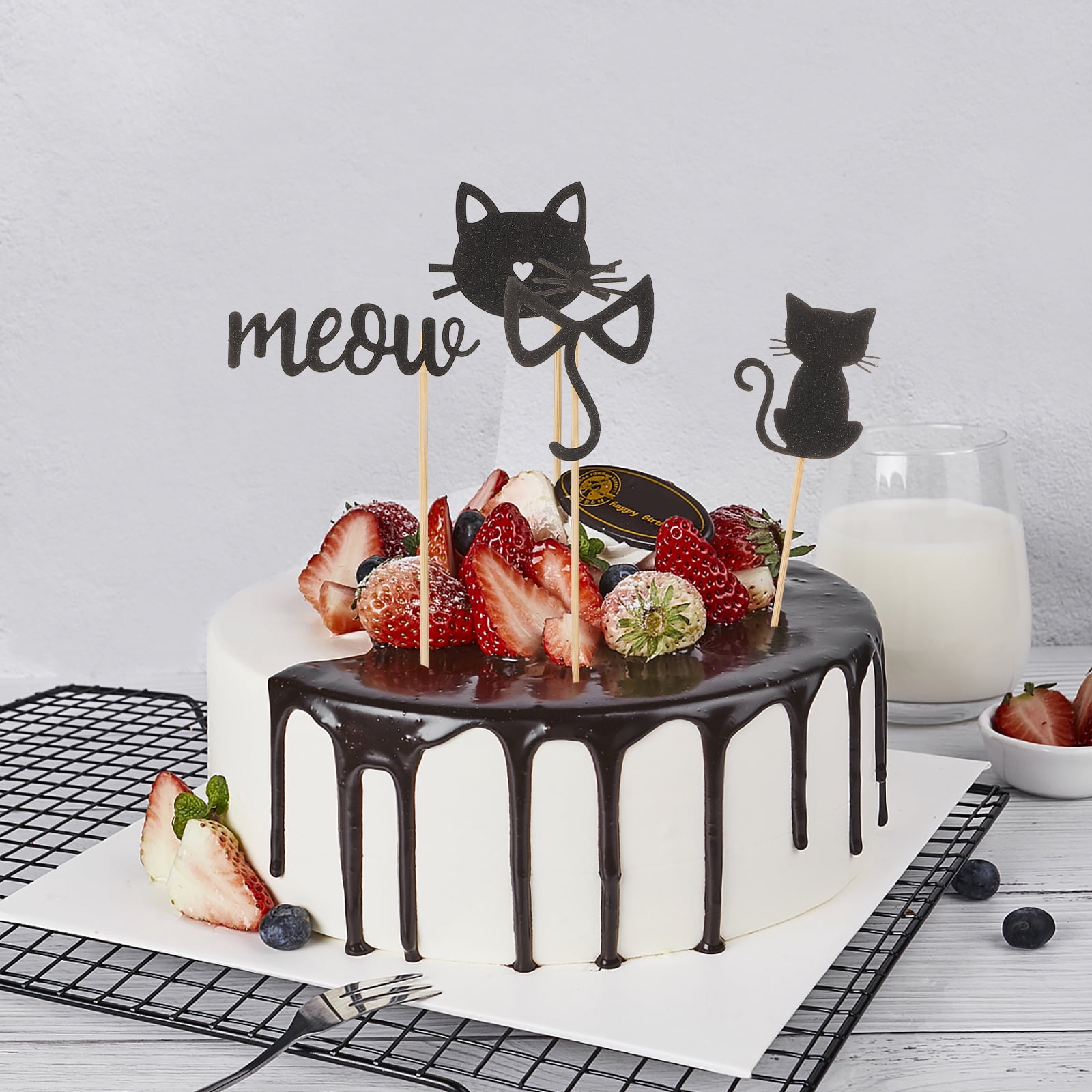 Cat Cake Topper Set With Ears & Eyelashes - Glitter Decor For Cat Themed Birthday Party - View #7