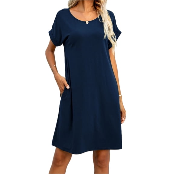 Women's Scoop Neck Short Sleeve Pocket Dress 65% Polyester 30% Rayon 5% Spandex Everyday Comfort Casual Everyday Wear