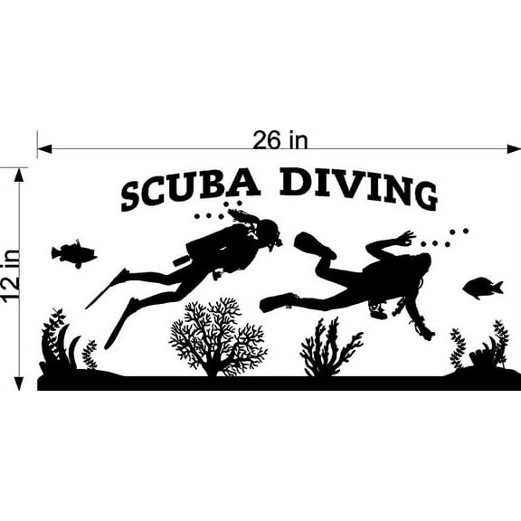 SCUBA DIVING VINYL WALL DECAL (YOU CHOOSE SIZE AND COLOR!)
