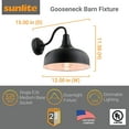 thumbnail image 3 of Sunlite Gooseneck Rustic Barn Light Fixture, Wall Mount, Medium Base (E26) Socket, Standard A19 Bulb Required (60W Max), 12 Inch, Indoor and Outdoor Use, UL Listed Wet Location, Black, 3 of 5
