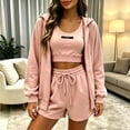 thumbnail image 5 of Women's 3 Piece Tracksuit Set Zip up Hoodie Vest and Shorts Athletic Workout Outfit Casual Sports Sweatsuit for Women Pink, 5 of 5