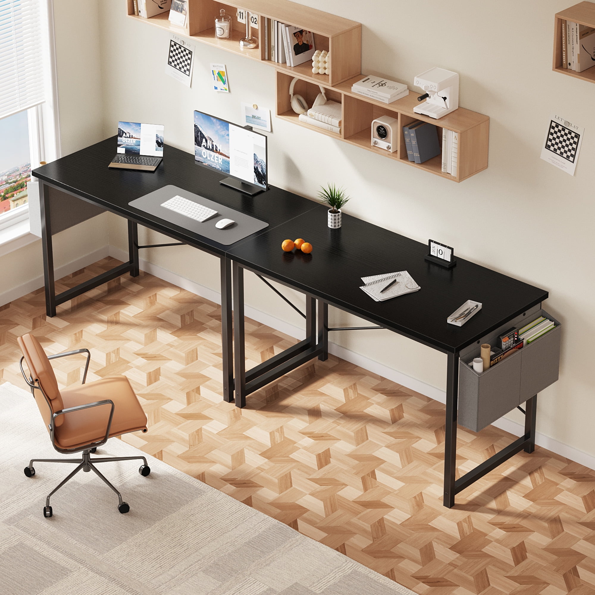 EDX 47" Computer Desk with Metal Frame, Scratch-Resistant Surface & Side Storage Bag – Modern Office Desk, Black