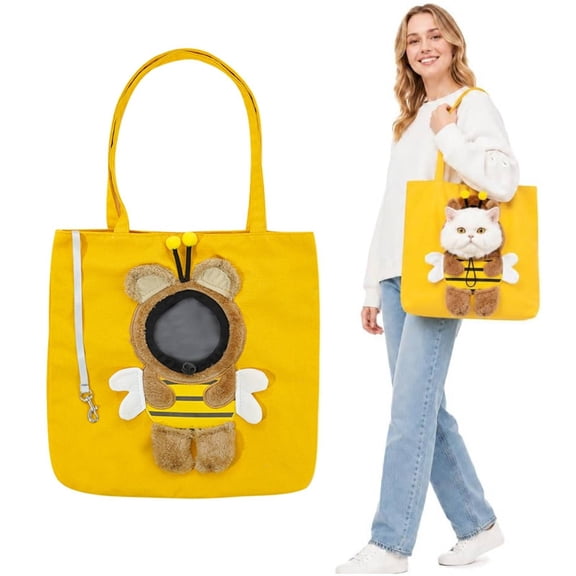 Paw Bag, Pet Carrier Bag, Canvas Shoulder Cozy Carry for Cats,Breathable Cat Carrier with Head out Design, Portable Handbag Tote for Small Cat Dog Outdoor Travel Camping,Yellow,L