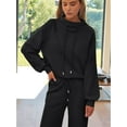 thumbnail image 5 of Lounge Sets for Women Sweatsuits 2 Piece Outfits Fall Drawstring Sweatshirt Wide Leg Sweatpants Tracksuit Black M, 5 of 9