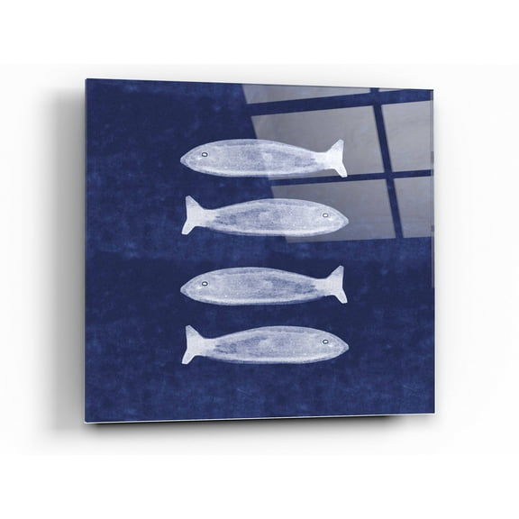 Epic Art 'Indigo Fish' by Linda Woods, Acrylic Glass Wall Art, 36"x36"