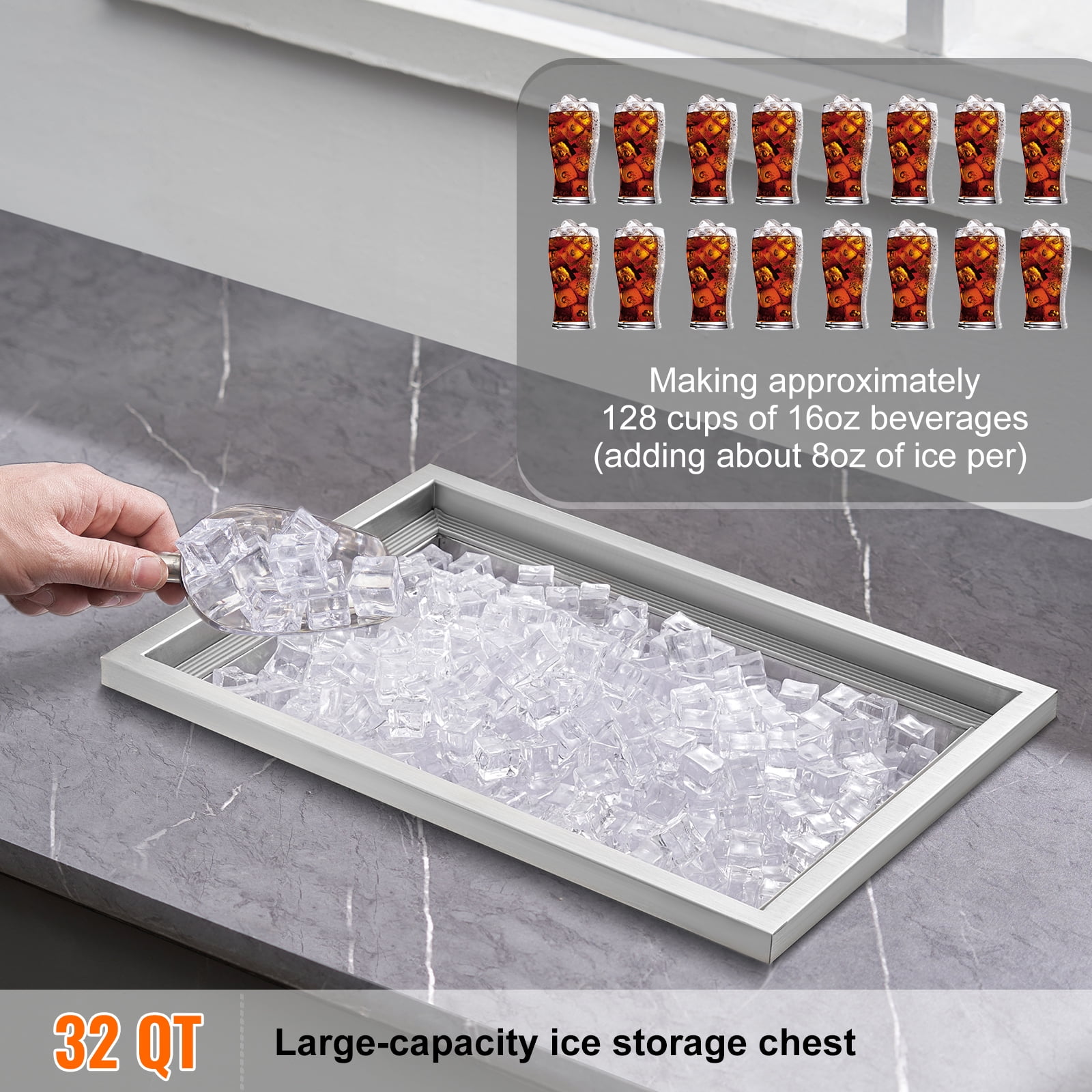VEVOR Drop in Ice Chest 20"Lx14"Wx12"H with Cover 304 Stainless Steel Drop in Cooler Included Drain-pipe and Drain Plug Drop in Ice Bin for Cold Wine Beer