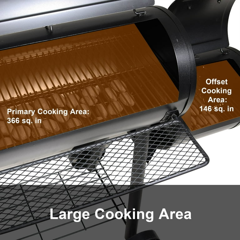 Captiva Designs Charcoal Grill with Offset Smoker, All Metal Steel Made  Outdoor Smoker, 512 sq.in Cooking Area, Best Combo for Outdoor Garden Patio