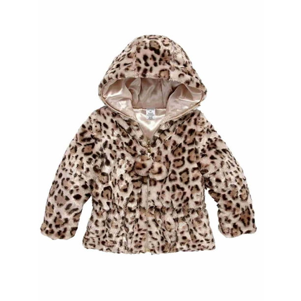 Okie Dokie - Toddler Girls Fuzzy Faux Fur Leopard Print Puffer Jacket ...