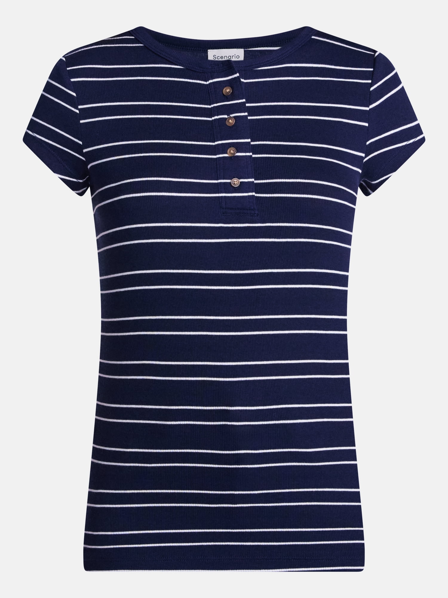 Scenario Women's Rib Henley with Short Sleeves, Sizes XS-XXXL