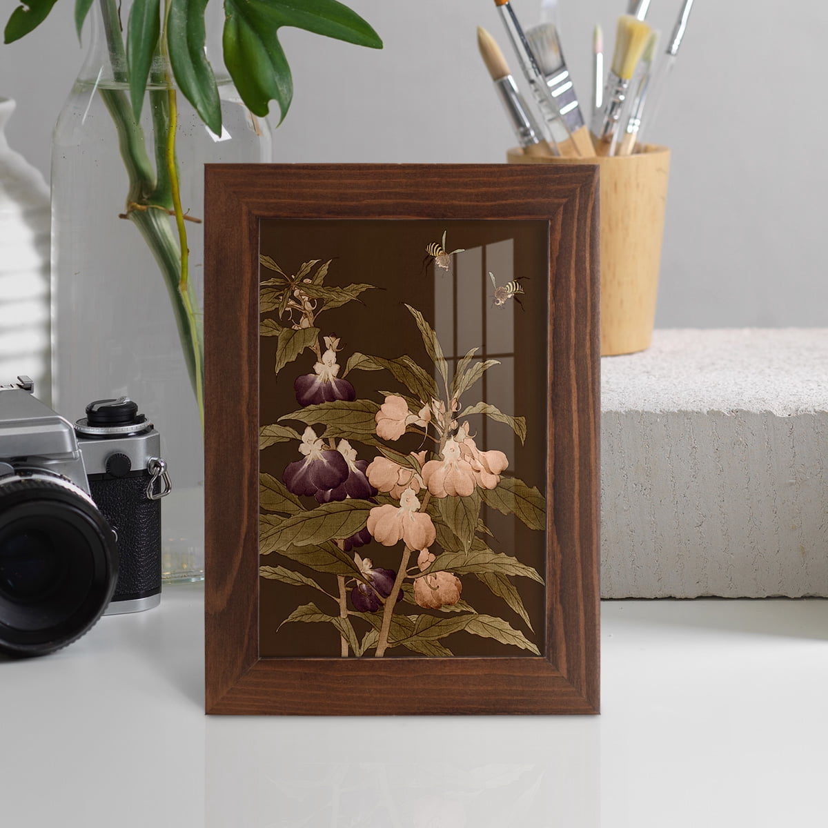 Asian Brocade IV - Framed Print w/glass - Chestnut