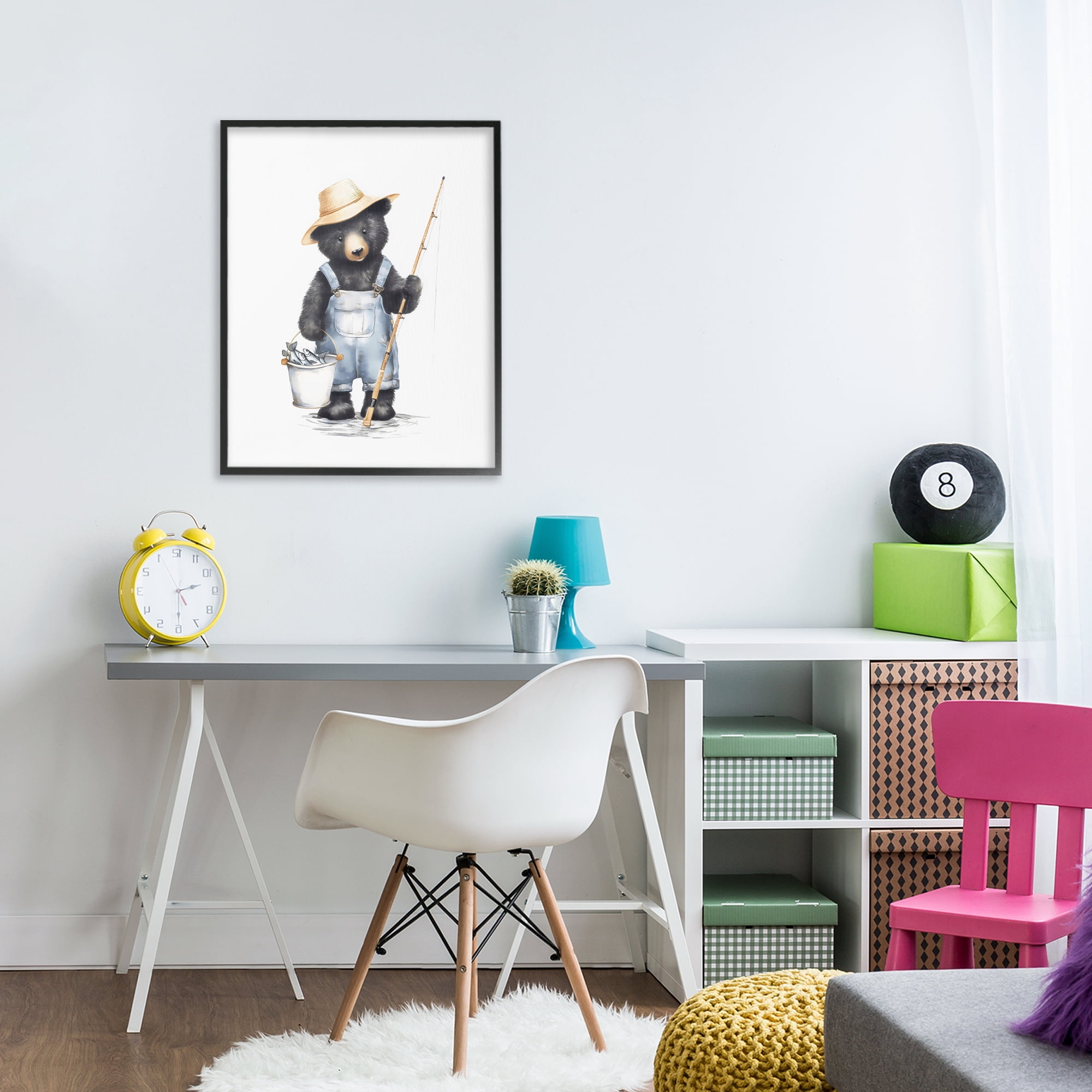 Stupell Industries Fishing Bear in Straw Hat Black Framed Giclee Art, design by Arlington Prints