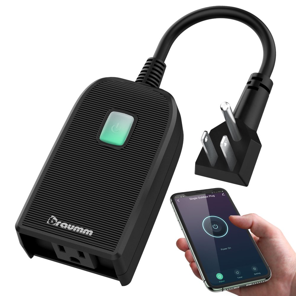 Braumm Outdoor WiFi Timer Outlet, ETL Listed 125VAC/15A Smart Outdoor