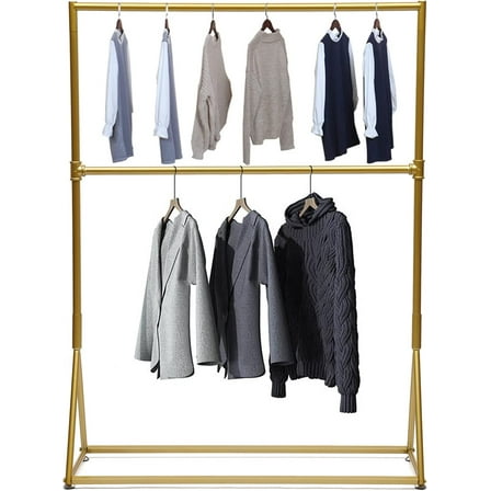 Miumaeov 2 Tier Clothes Rack Gold Freestanding Iron Garment Rack Clothes Storage