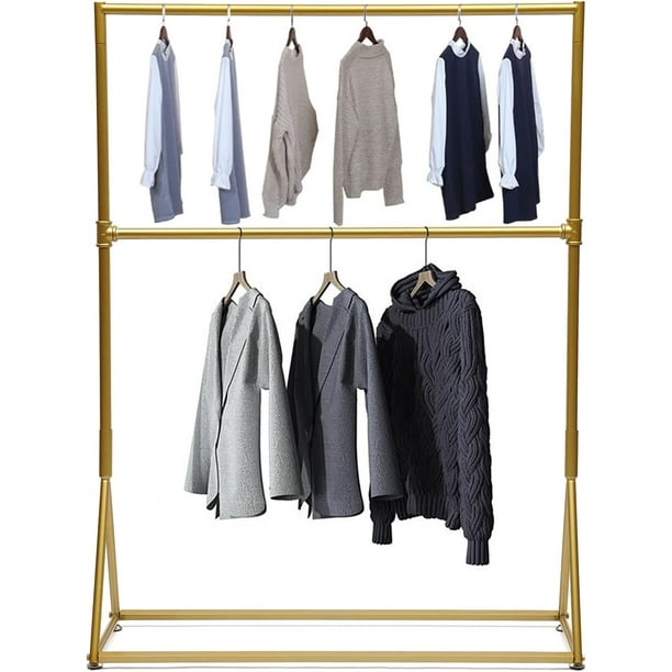 Miumaeov 2 Tier Clothes Rack Gold Freestanding Iron Garment Rack ...