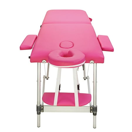 Massage Pictures Foldable Aluminum Portable Relaxing Massage Table 2 Sections Folding Salon SPA Body Building Bed ()