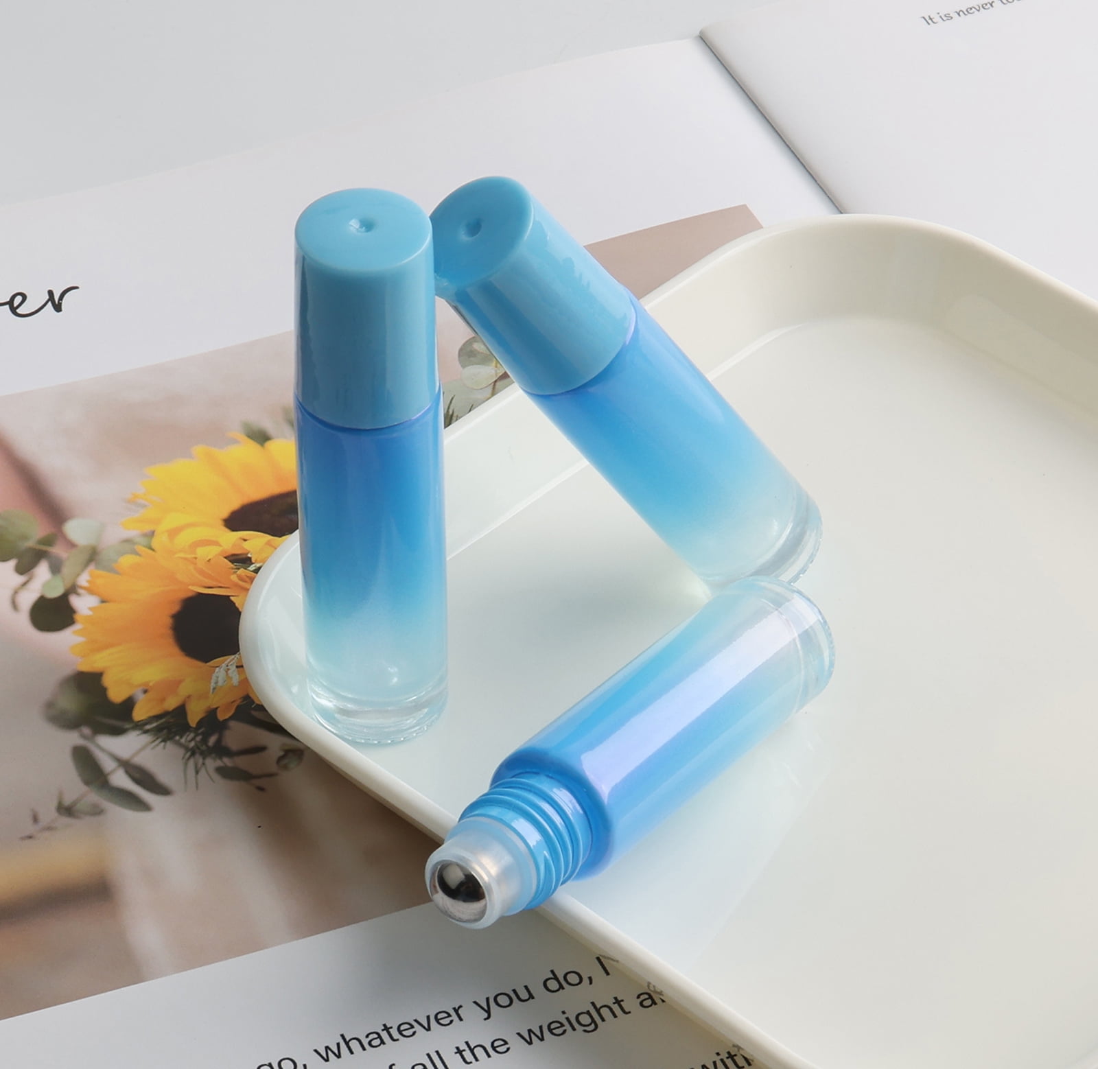 42pcs Roller Bottle, 10mL(0.34 Empty Refillable Roll-on Bottle, 5 Opener 5 Funnels with Stainless Steel Roller Balls and Caps for Travel, Perfume and Lip Gloss-Blue