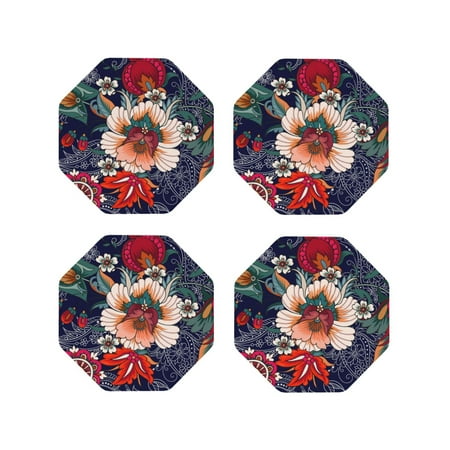 

Lukts Paisley2 Print Leather Drinks Coasters Set of 4 Suitable or Drinks Furniture Protection and Easy Clean up-Octagon